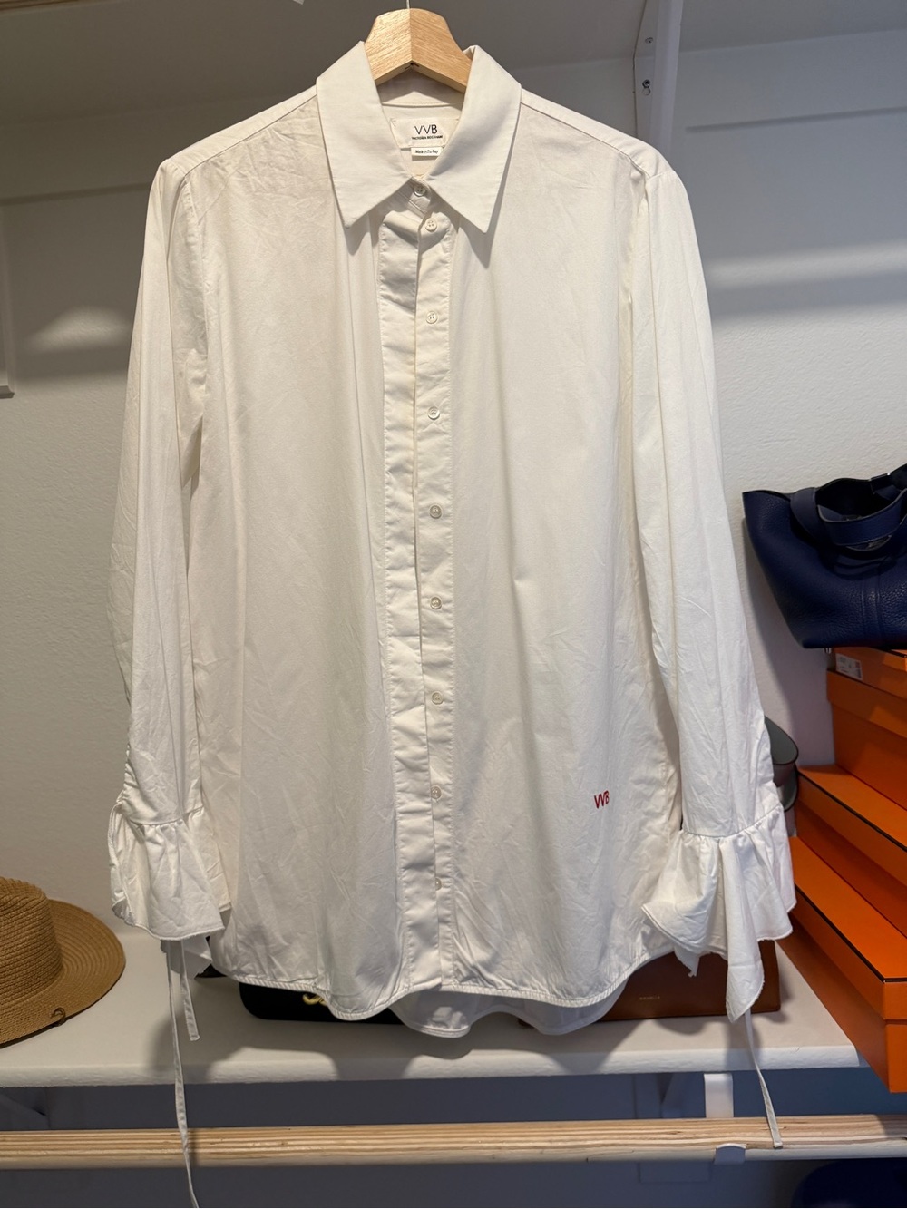 White Button-Down Ruffle Cuff Shirt size 6 by Victoria Beckham